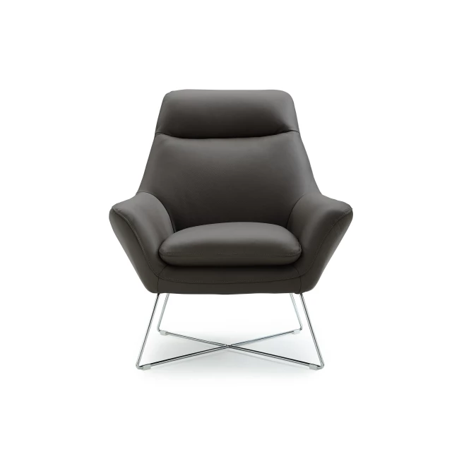 Gray Italian leather accent chair with armrests for a comfortable and stylish seating option