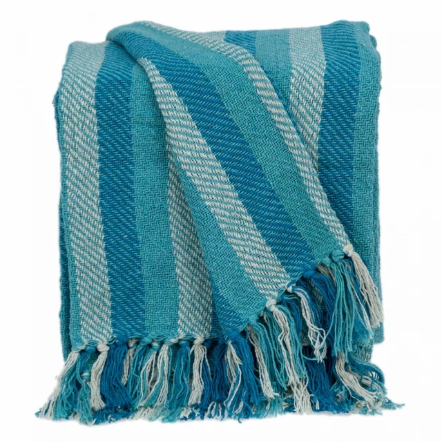 Keena blue handloom throw with aqua patterns