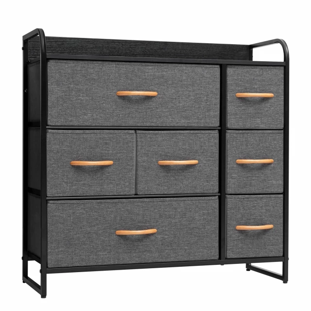 Black steel fabric seven drawer dresser for bedroom storage