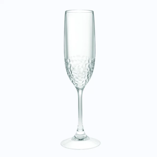Clear dimpled Tritan plastic stemmed flutes for champagne and drinks