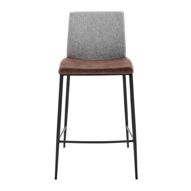 Low back counter height bar chairs with metal legs and natural material accents