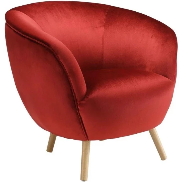 Red velvet accent chair with magenta tints and peach shades comfortable fashion accessory pattern