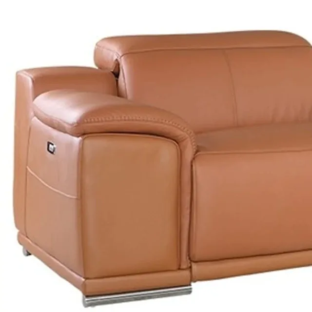 Camel Italian Leather Power Reclining U Shaped Seven Piece Corner Sectional With Console Camel Italian Leather Power Reclining U Shaped Seven Piece Corner Sectional With Console