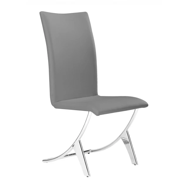 Gray faux leather stainless dining chairs with armrests and metal accents
