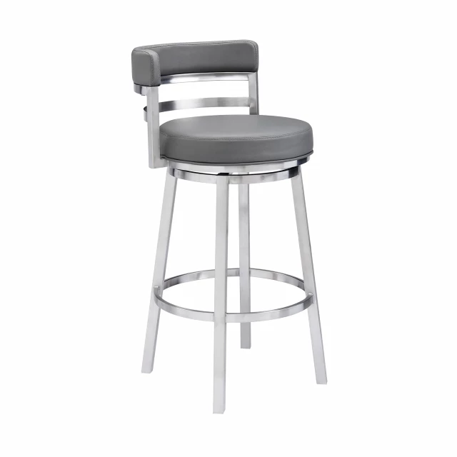 Low back counter height bar chair in metal with kitchen and fashion accessory elements