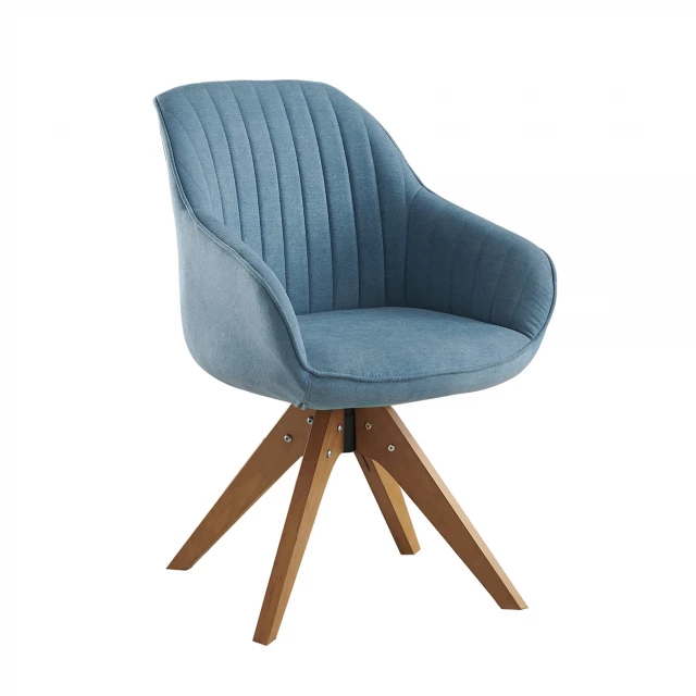 Fabric natural swivel accent arm chair with comfortable armrests and electric blue wood finish