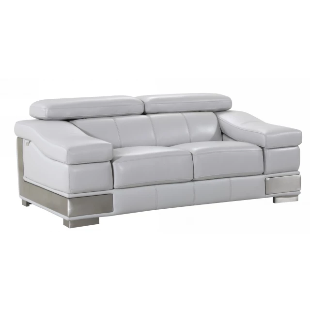 Gray silver genuine leather loveseat with comfortable rectangle design and composite material