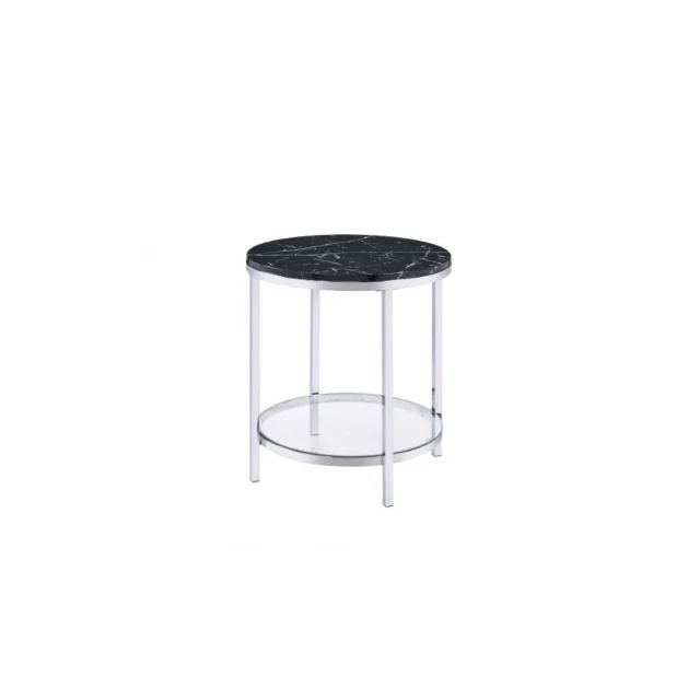 Marble metal round end table with shelf for modern home decor