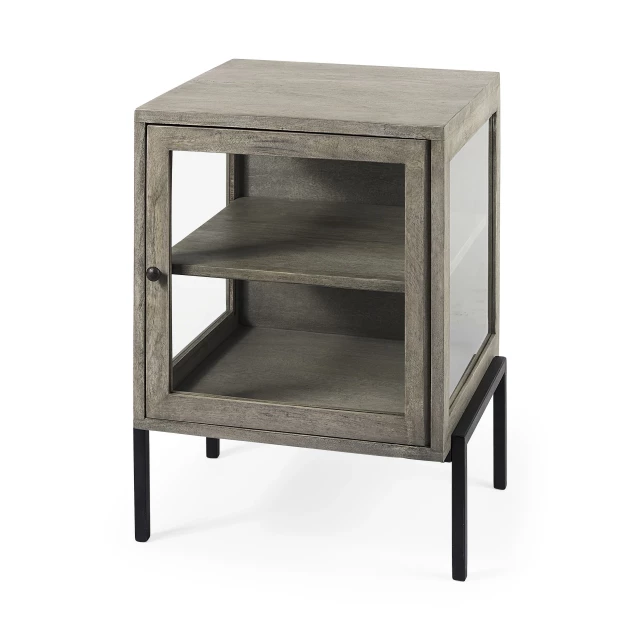 Rustic dark gray black shadowbox cabinet made of natural hardwood with wood stain finish