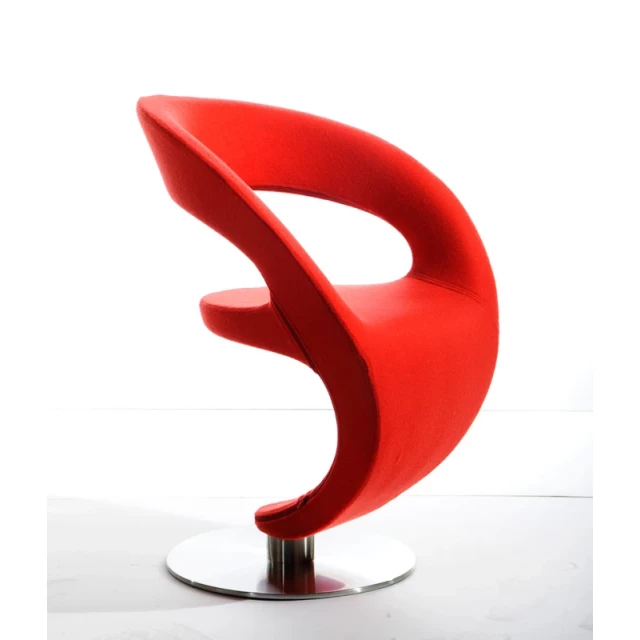 Orange fabric polyester wool lounge chair with artistic design elements