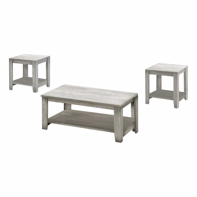 Gray rectangular coffee table with shelves and wood texture for outdoor and indoor use