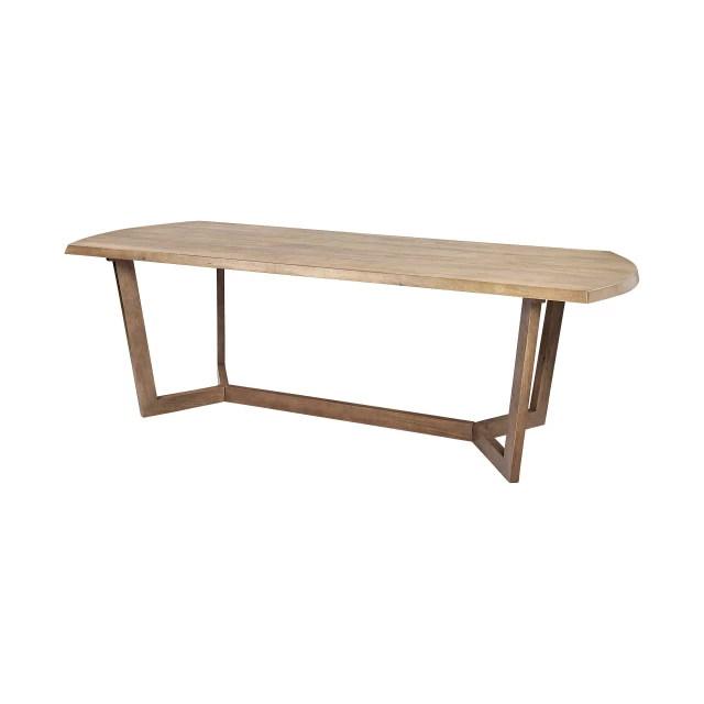 Brown solid wood base dining table with rectangle hardwood top for outdoor use