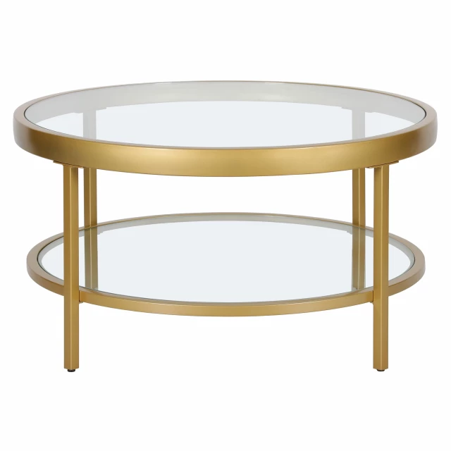 Round glass and steel coffee table with shelf for modern furniture aesthetics
