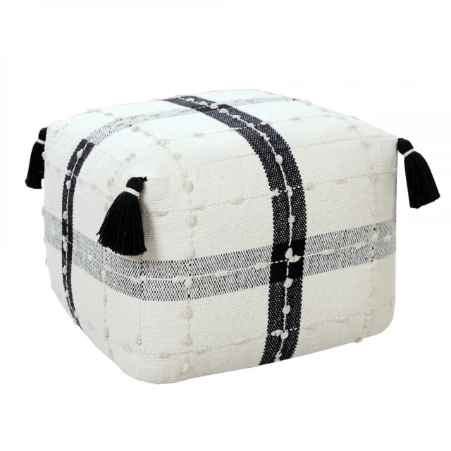 Black cotton ottoman with creative arts design and fashion accessory elements