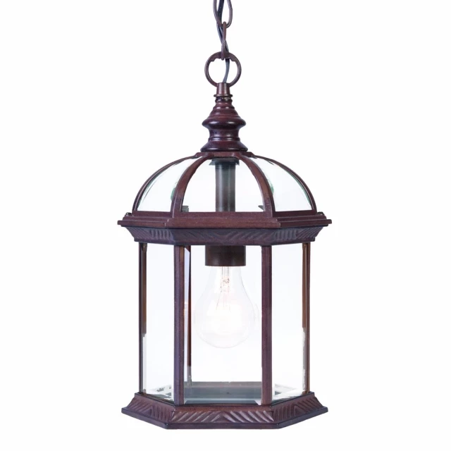 dark brown cage hanging light with metal and glass finial light fixture
