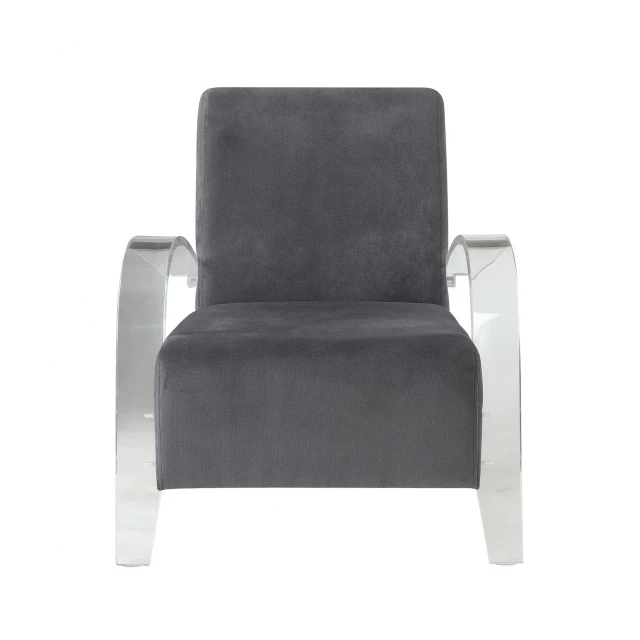 Clear acrylic upholstery accent chair with comfortable armrests and leather details