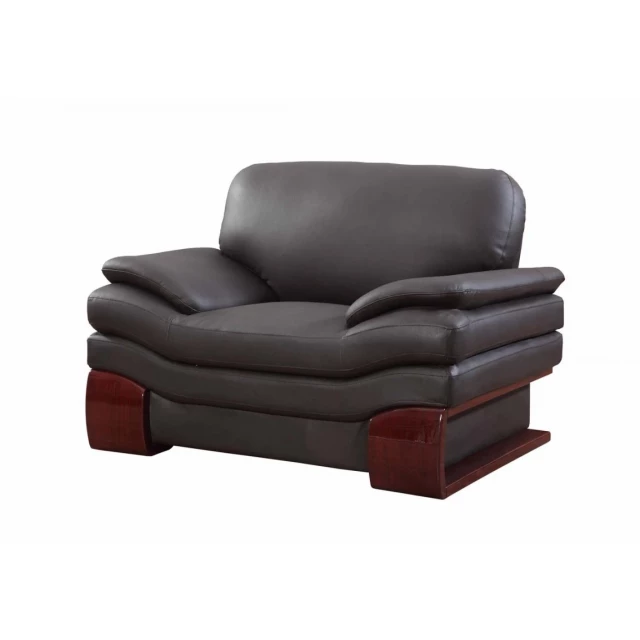 dazzling brown leather chair with comfortable armrests and synthetic rubber detailing