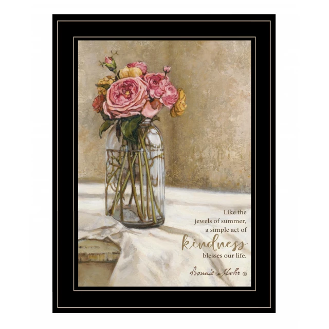 Summer black framed print featuring flowers in a vase with creative arts design