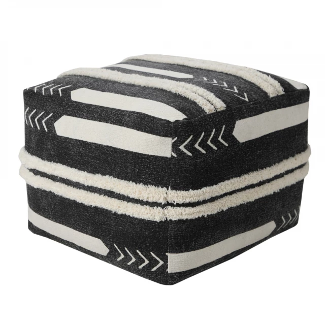Black cotton ottoman with rectangular design and sleeve details