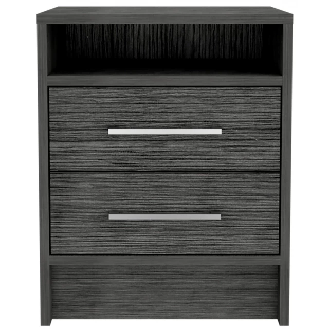 Sophisticated stylish smokey oak nightstand with wood stain finish and parallel grille design