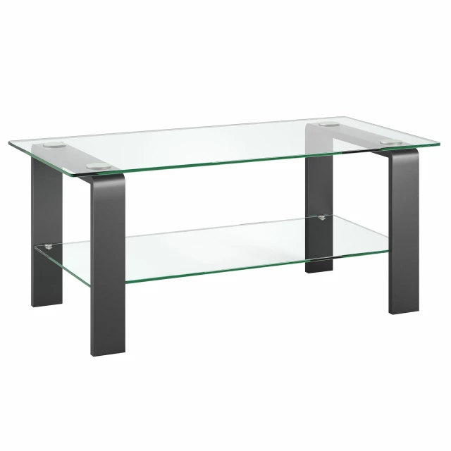 Gray glass steel coffee table with shelf and metal legs