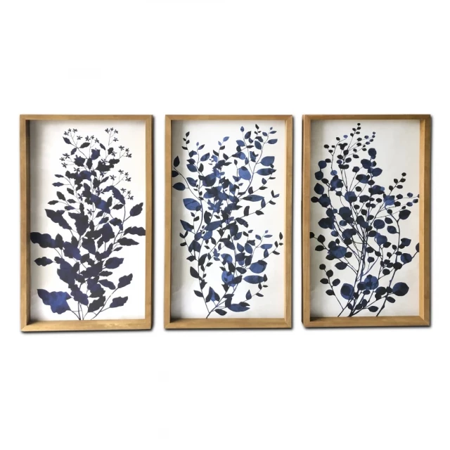 Blue branches framed canvas wall art featuring tree twigs and artistic patterns