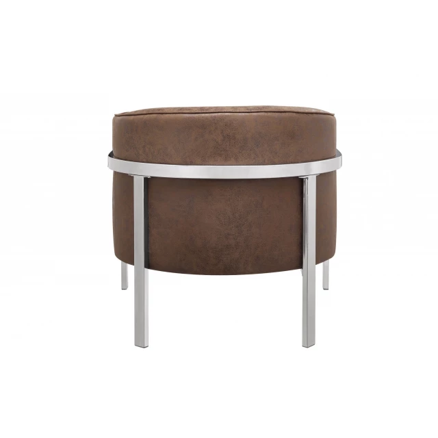 Brown edgy accent chair with wood stain and metal details
