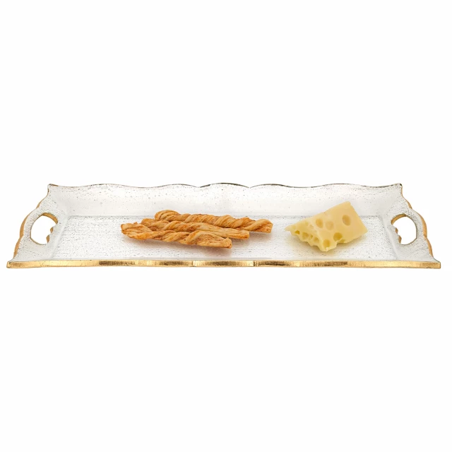 edge gold leaf tray with cut handles for serving food