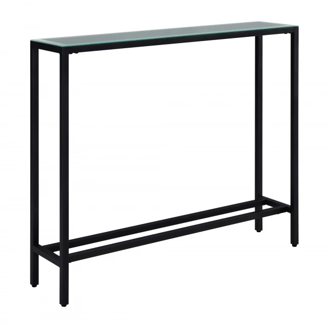 black mirrored glass console table with rectangular shelf