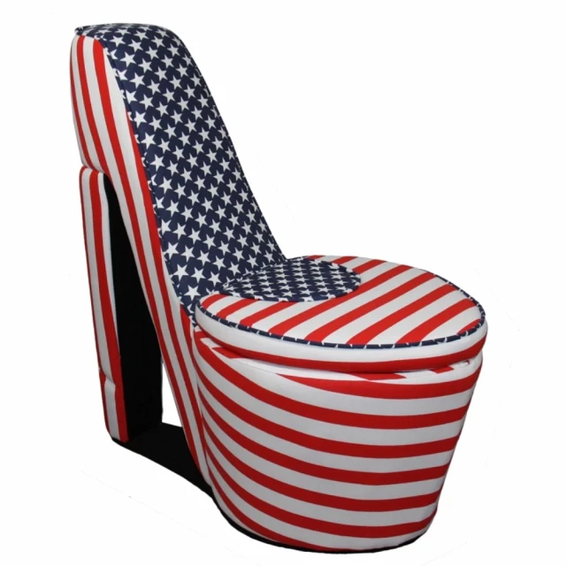 Print high heel shoe storage chair with carmine and magenta pattern design