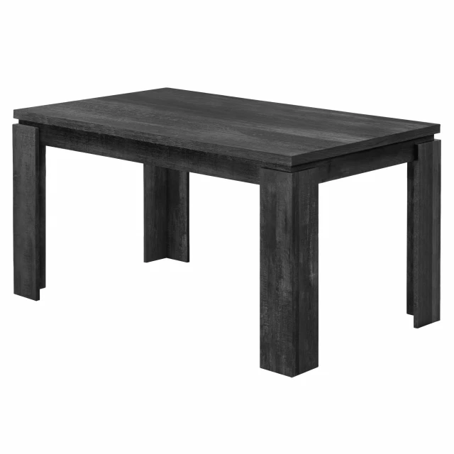 Black dining table with wood stain and plank design suitable for outdoor use