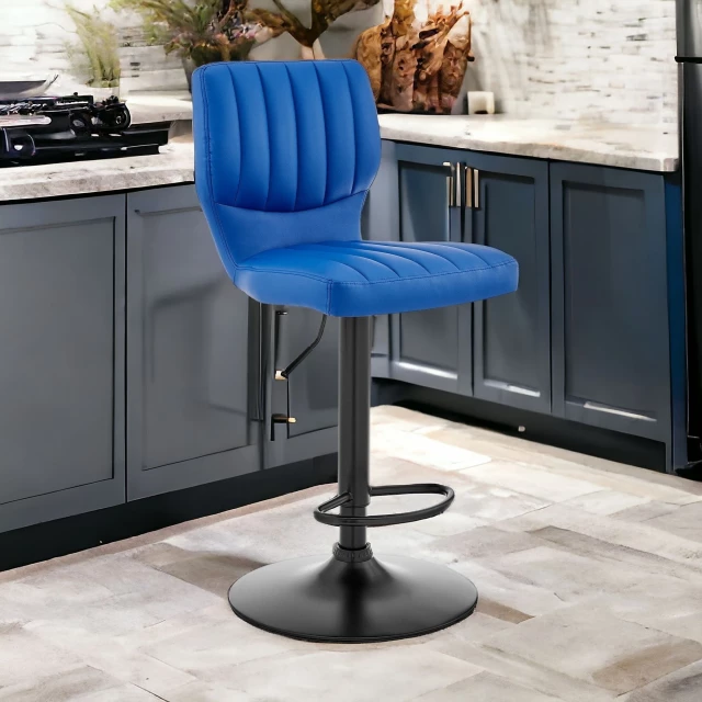 Iron swivel adjustable height bar chair in a stylish interior with wood flooring