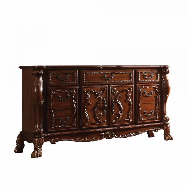 Cherry oak wood poly resin dresser server with elegant design and storage drawers