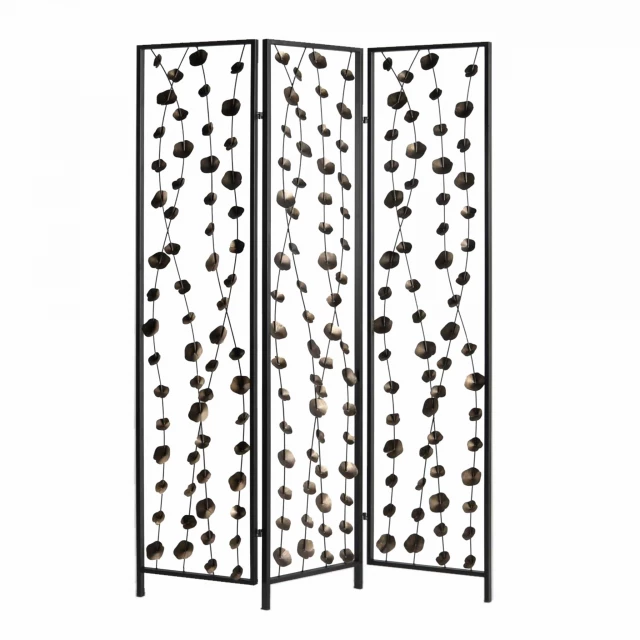 Gray bronze metal falling blooms screen with symmetrical pattern and artistic design