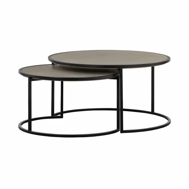 Concrete metal round nested coffee tables with parallel aluminium accents and composite material