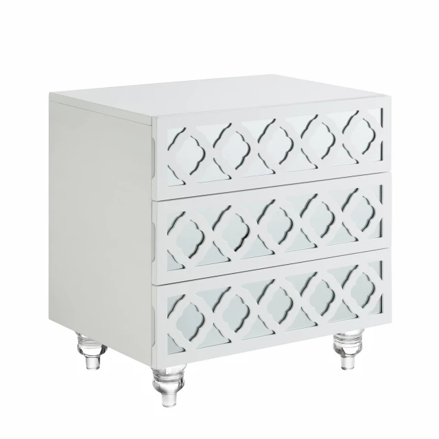 Clear white mirrored end table with drawers for modern home decor