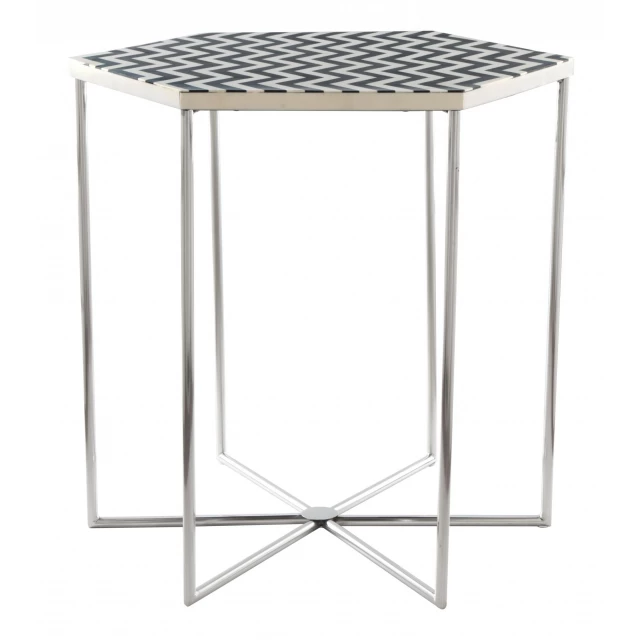 Black white stone hexagon end table for modern outdoor furniture design