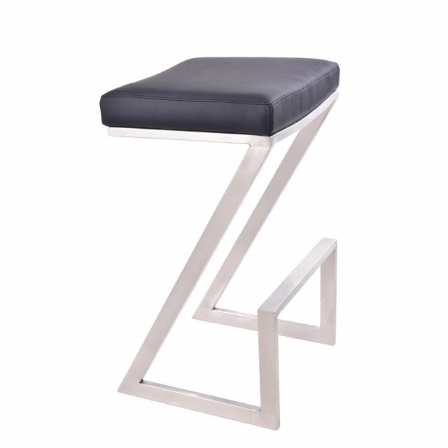 Iron backless counter height bar chair with rectangle stool and electric blue accents