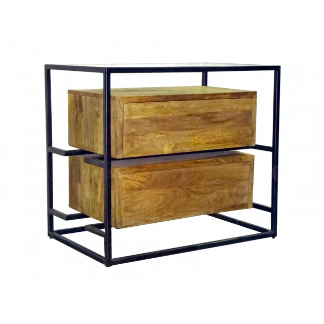 Natural wood nightstand with shelving in a rectangle shape