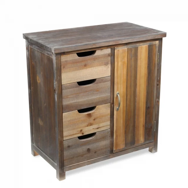 Rustic natural accent storage cabinet with chest of drawers and varnished wood finish
