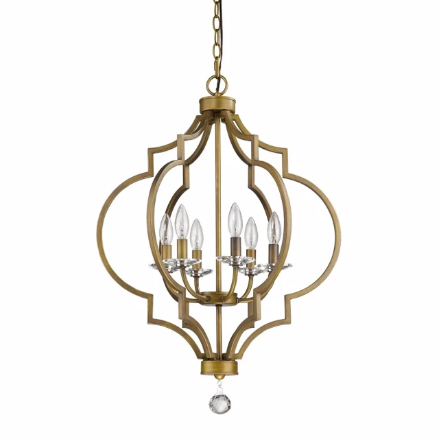 light raw brass chandelier with crystal accents and symmetrical design