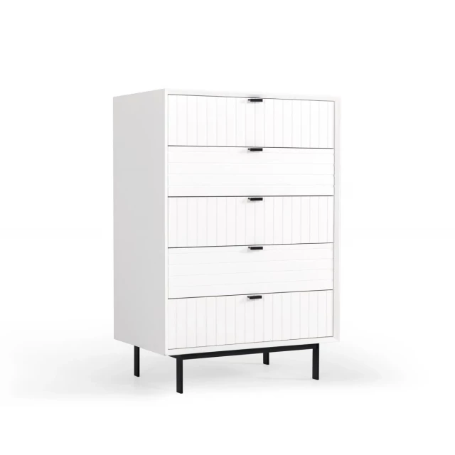White solid wood five drawer chest in minimalist style