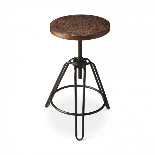 Swivel backless counter height bar chair in wood and metal with artful circle design
