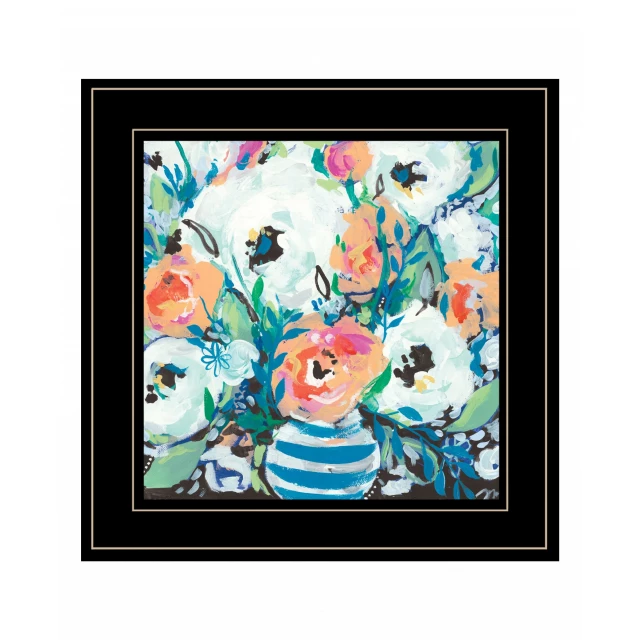 Black framed floral print wall art with creative paint illustration
