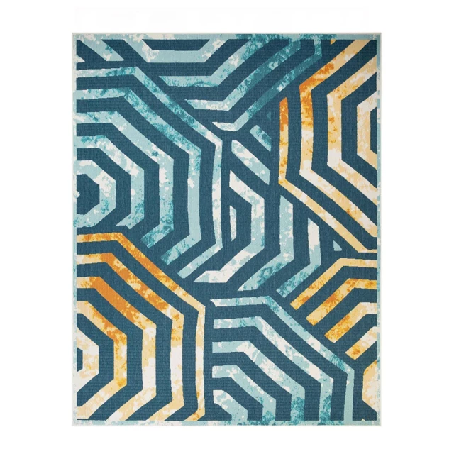stain resistant indoor outdoor area rug in azure blue with rectangle design