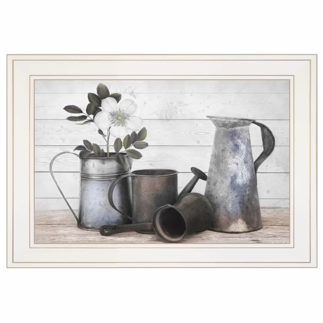 ii white framed print wall art with houseplants and vase