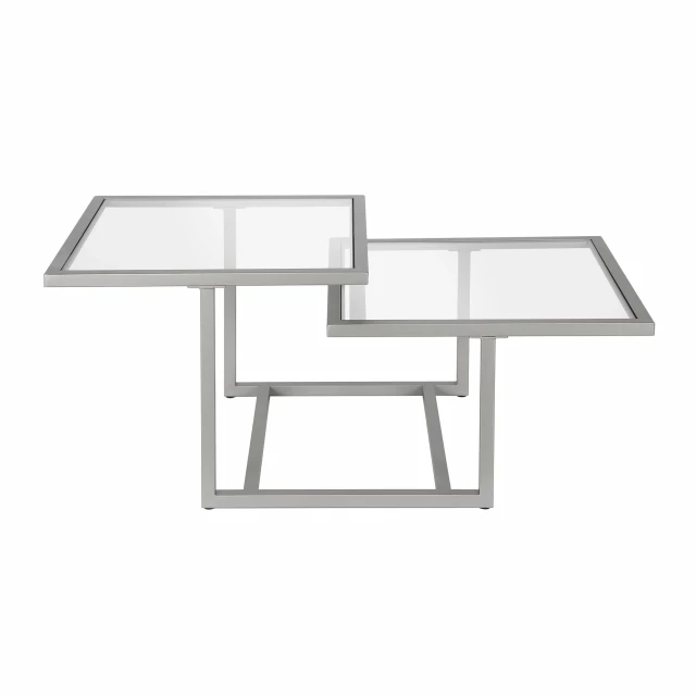Modern glass steel square coffee table with shelves and artistic design elements