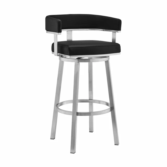 Low back bar height chair with metal frame and cylinder shape ideal for kitchen or bar setting