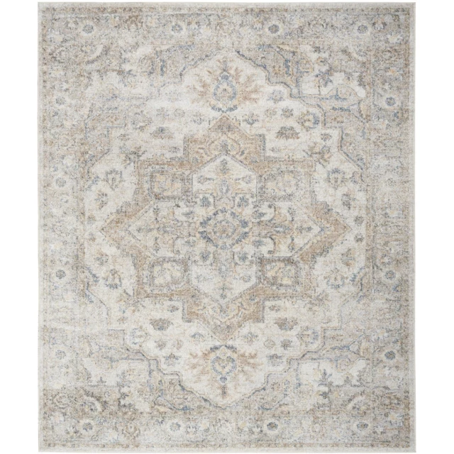 oriental power loom washable area rug in brown and beige with artistic pattern
