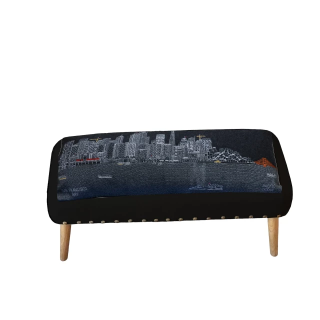 Gray wool brown ottoman with wood accents and stylish design